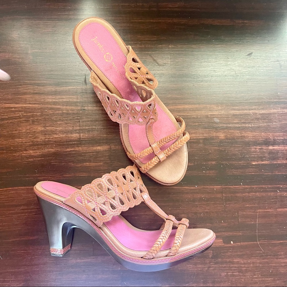 Jambu Brown Leather Block Heel Sandals
